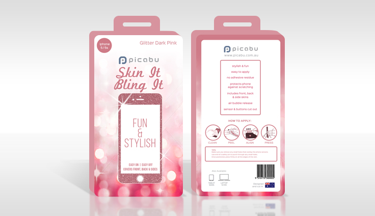 Picabu packaging design in glitter pink